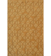 Gold hand-tufted wool rug with embossed geometric triangle pattern